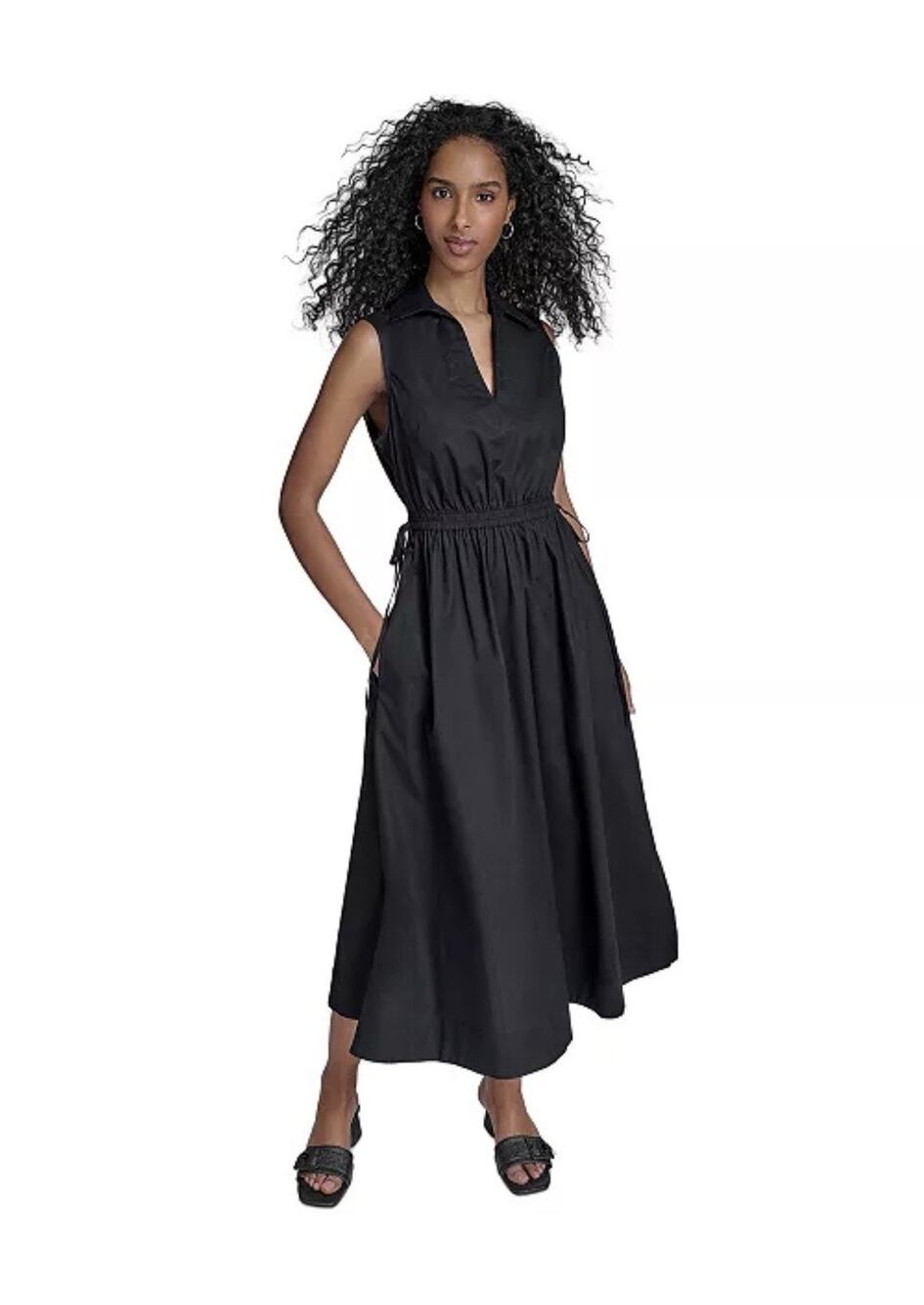 New Calvin Klein Women's Cotton Drawstring Sleeveless Midi Dress Size 10